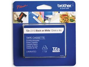 Tape BROTHER TZE231S2 12mmx4m sort/hvit 